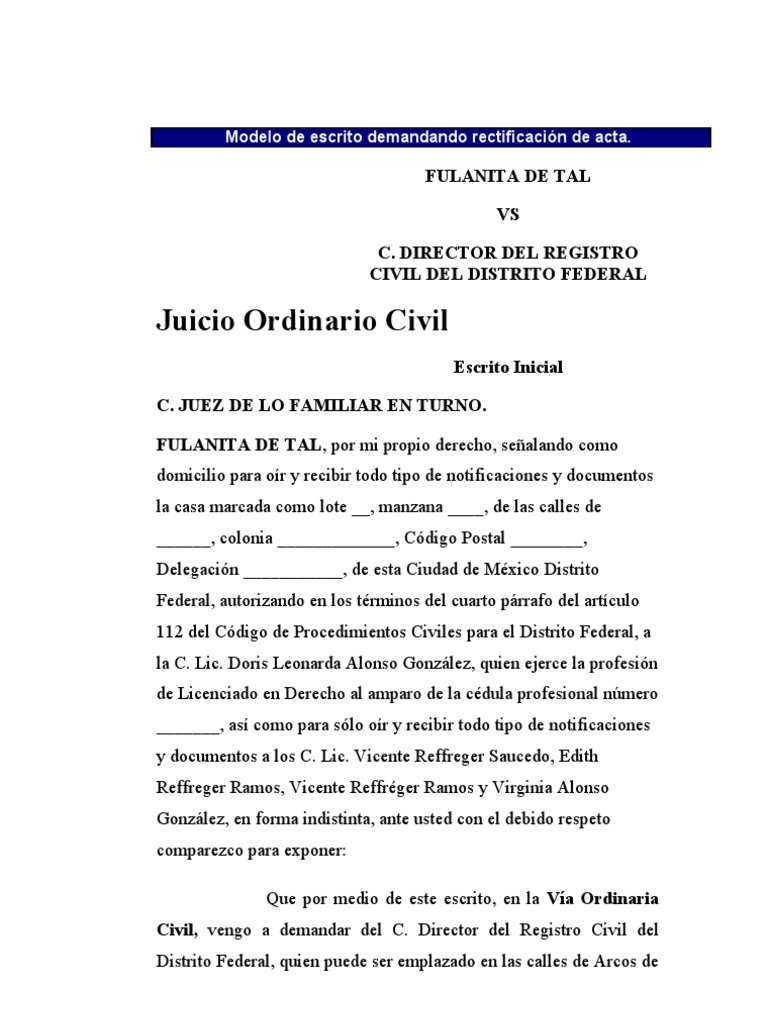Demanda de Correccion de Actas. | PDF | Demanda judicial | México