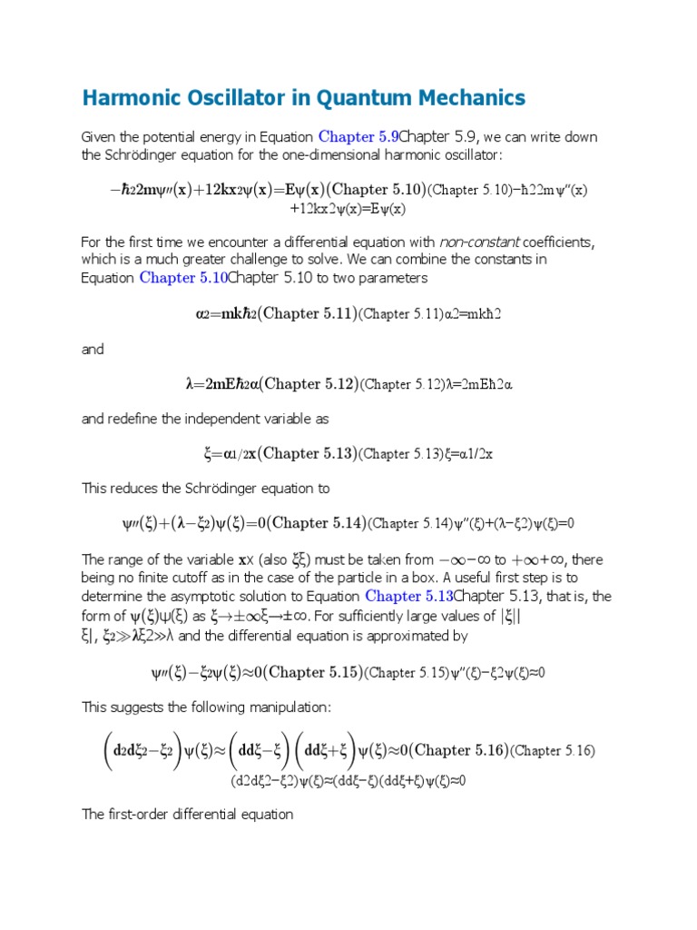 Harmonic Oscillator in Quantum Mechanics | PDF | Schrödinger Equation ...