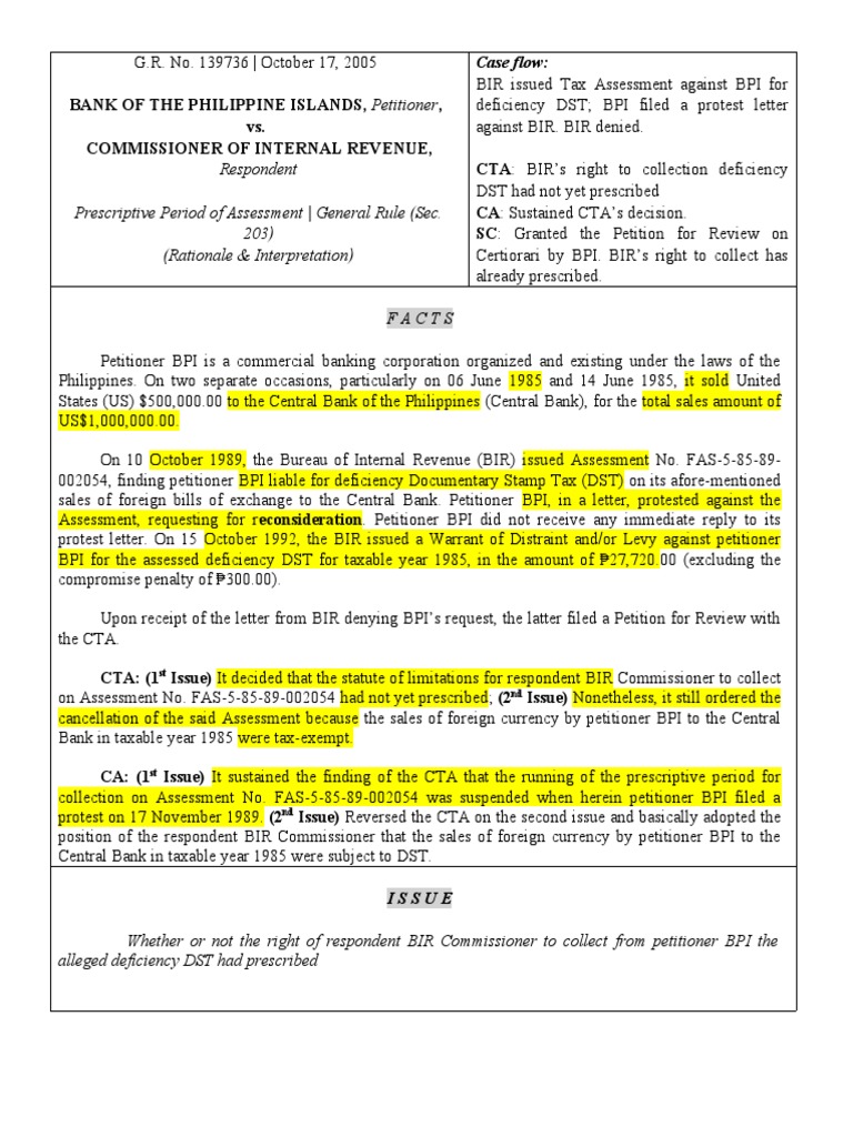 Respondent Prescriptive Period of Assessment General Rule (Sec. 203