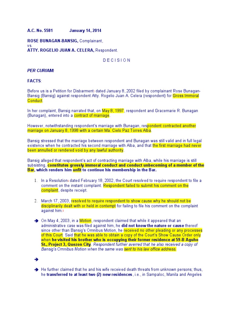 Per Curiam:: Bansig's Omnibus Motion When The Same Was Sent To His Law ...