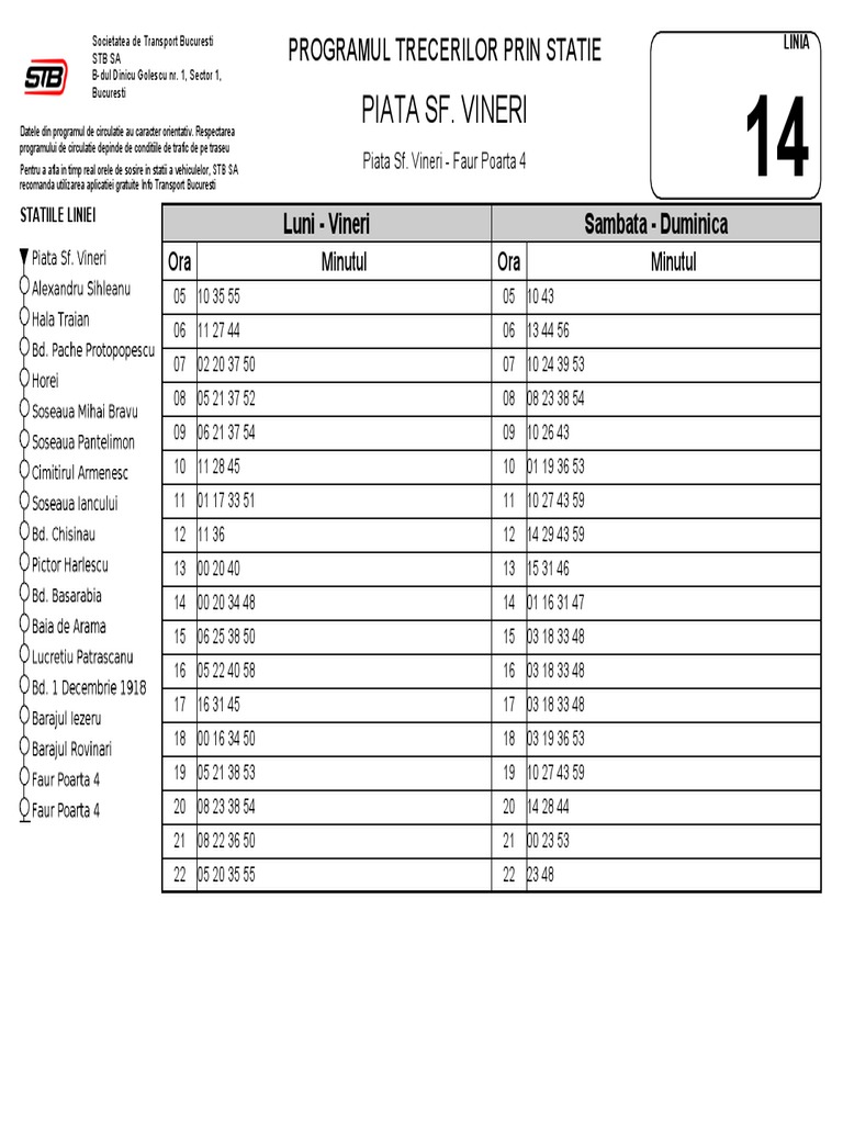 Piata Sf. Vineri Programul Trecerilor Prin Statie PDF