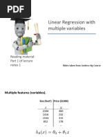 Linear Regression With Multiple Variables: Reading Material: Part 1 of Lecture Notes 1