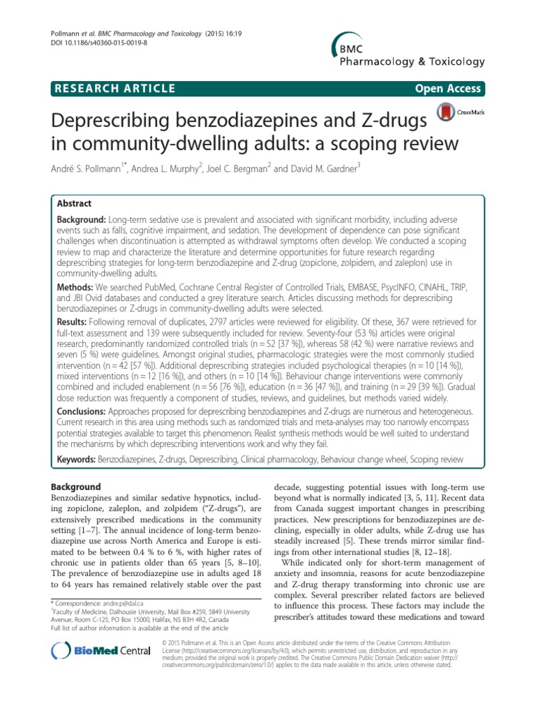 Deprescribing Benzodiazepines and Z Drugs in Community Dwelling Adults