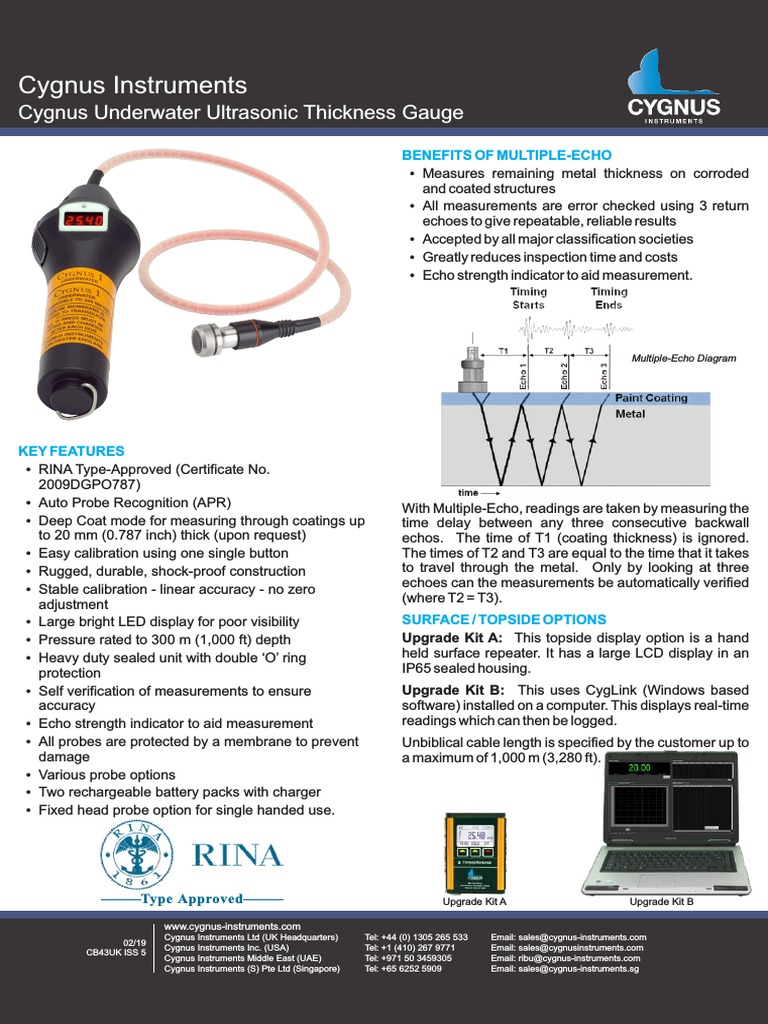 Cygnus Instruments Cygnus Underwater Ultrasonic Thickness Gauge PDF