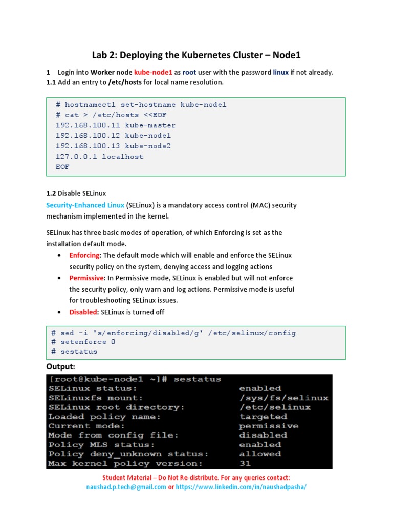 Lab2 - Deploying The Kubernetes Cluster - Node1 | PDF | Firewall ...