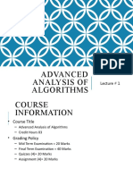 Advanced Analysis of Algorithms: Lecture # 1
