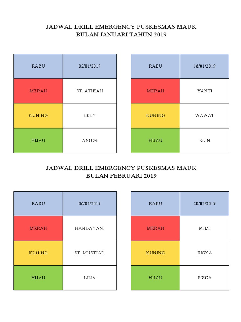 Jadwal Drill Emergency 2018 Pdf