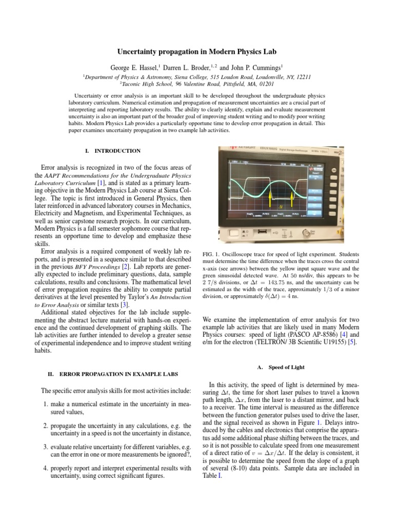 Uncertainty Propagation in Modern Physics Lab | Download Free PDF ...