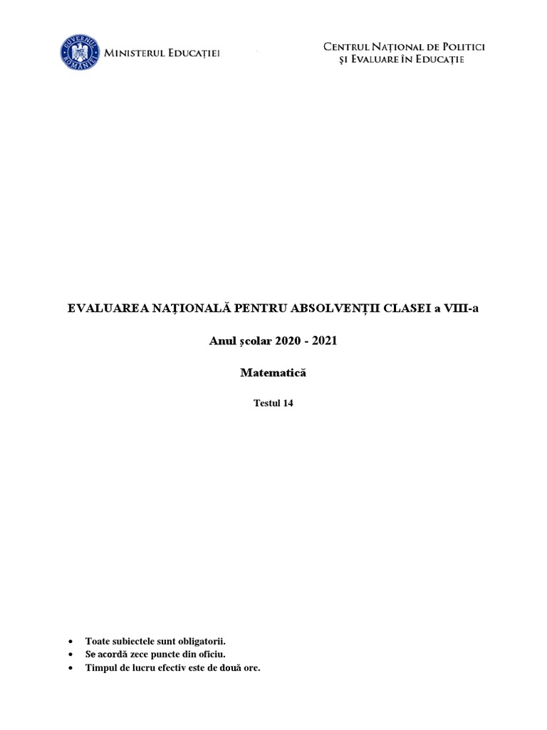 En Viii 2021 Matematica Test 14