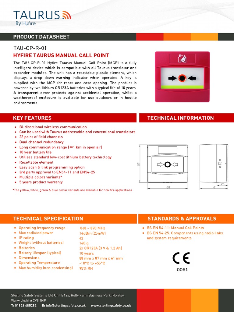 Tau-Cp-R-01 Hyfire Taurus Manual Call Point | Download Free PDF ...