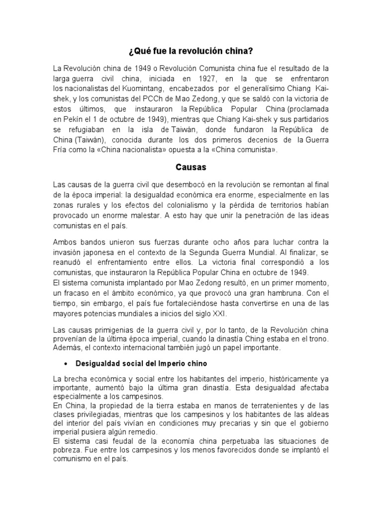Causas y Consecuencias de la Revolución China | PDF | Guerra civil ...