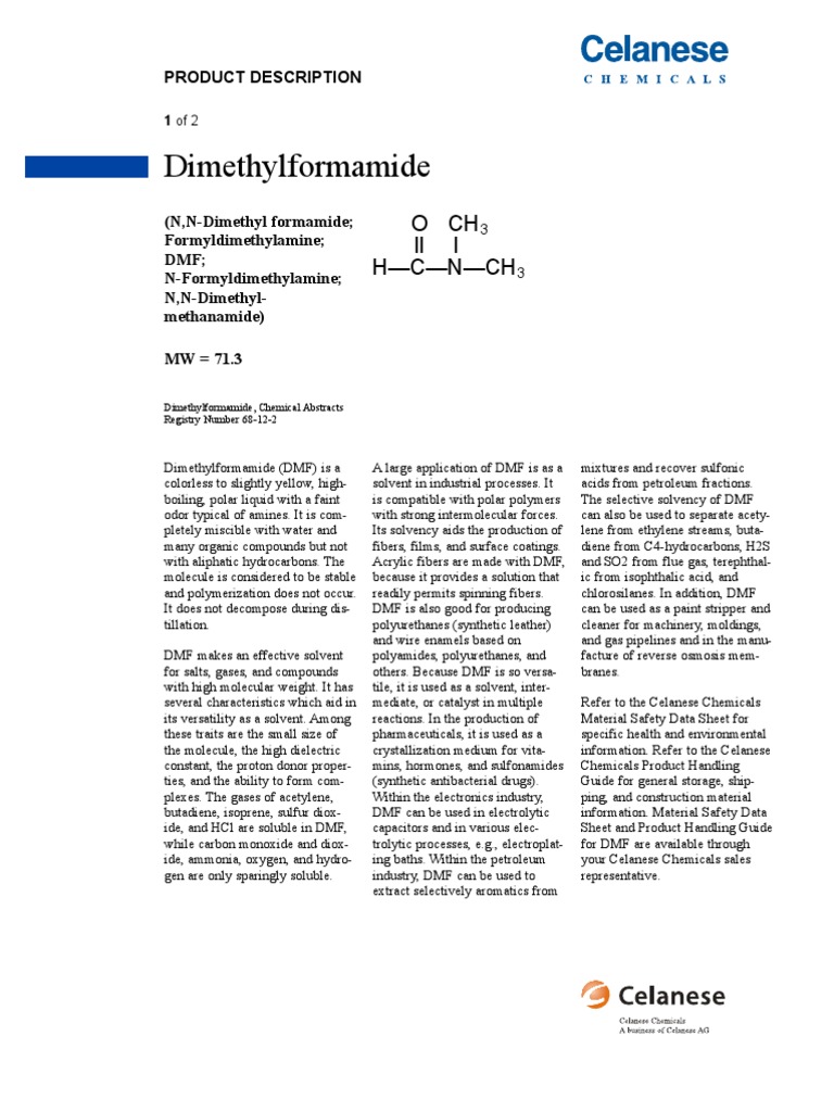 Dimethylformamide: Properties & Uses | PDF | Fahrenheit | Liquids
