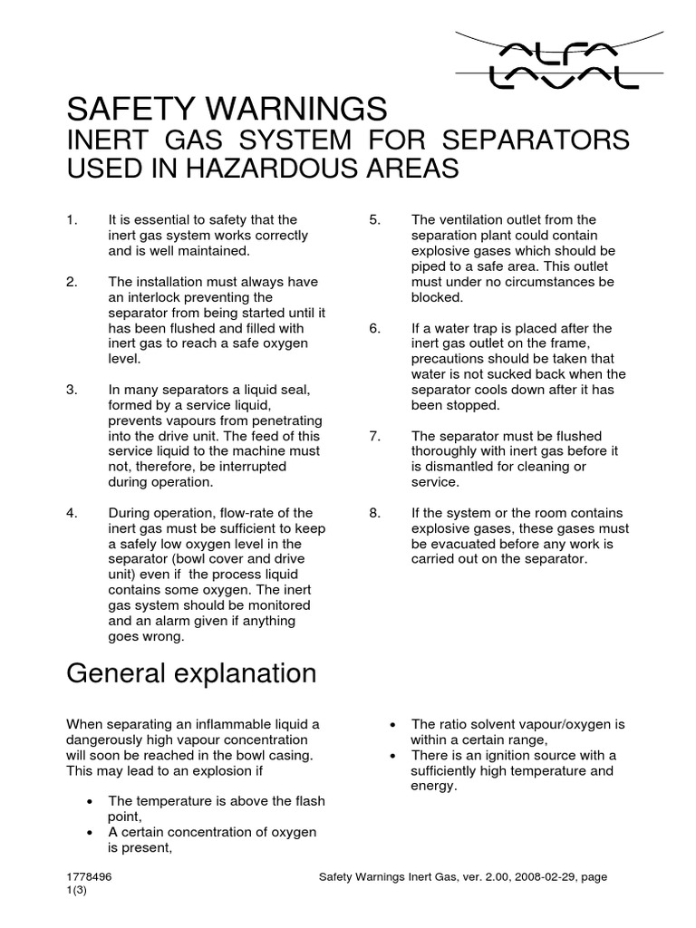 Inert Gas Safety for Hazardous Separators | PDF | Oxygen | Statistical ...