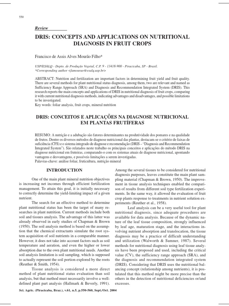 DRIS in Nutritional Diagnosis of Fruits | PDF | Plant Nutrition | Soil