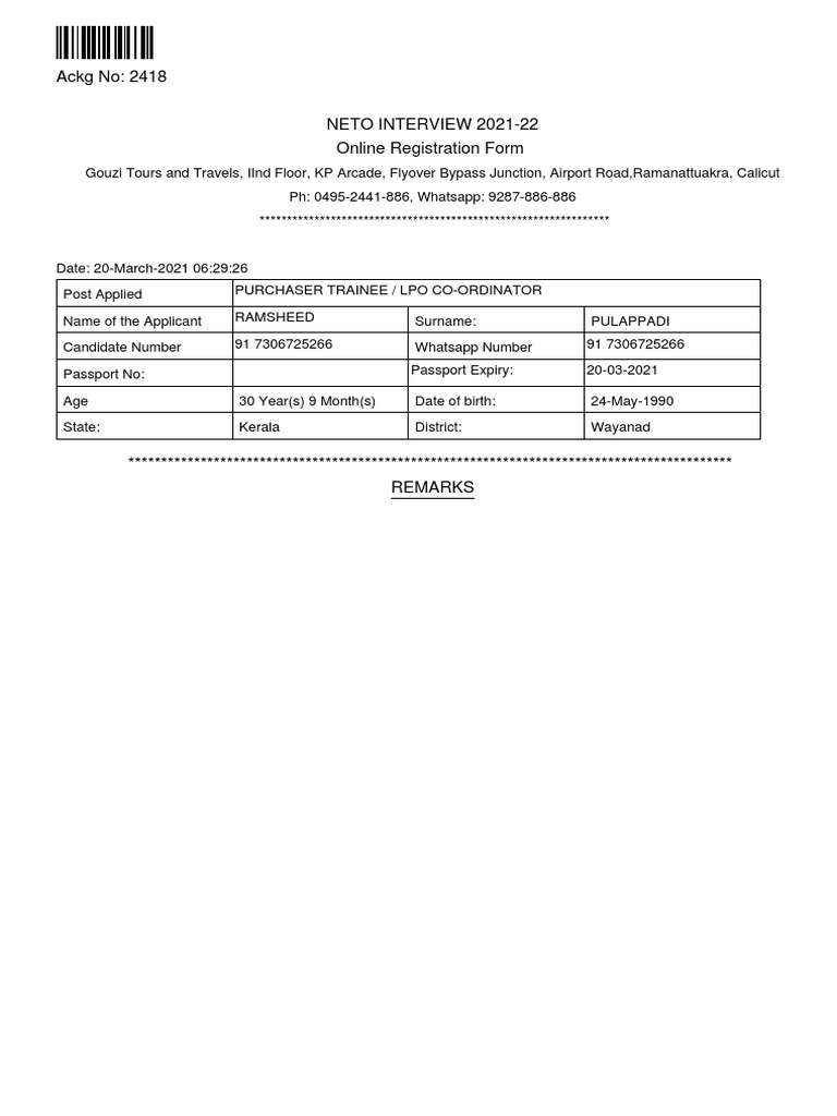 Nest Od Won Load Registration Form | PDF