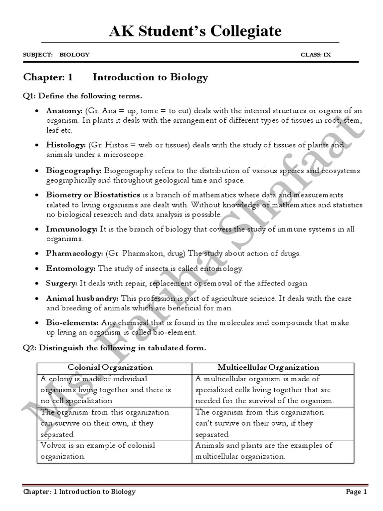 Class 9 Biology: Introduction to Biology | PDF | Macromolecules | Chemistry