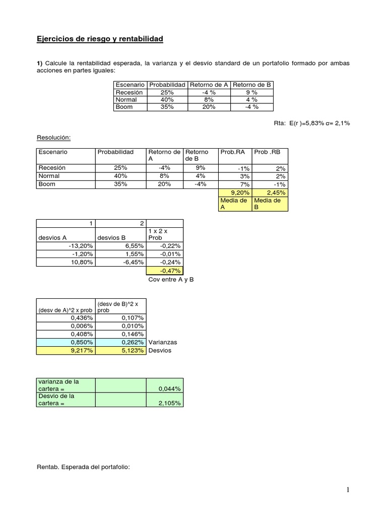 Cálculo de Rentabilidad y Riesgo en Portafolios | PDF | Economía ...