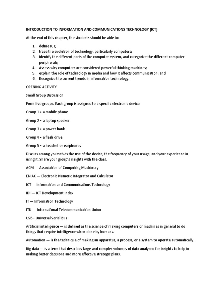 Introduction To Information and Communications Technology (Ict) | PDF ...
