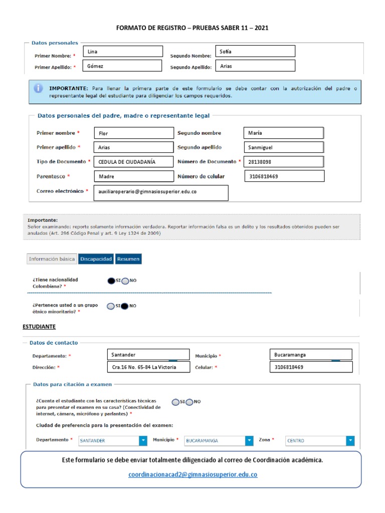 Formato Registro Pruebas Saber 11 2021 | PDF