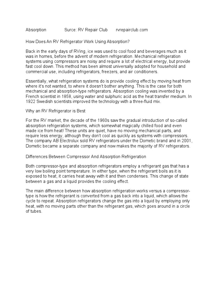 How Absorption Refrigerators Work in RVs | PDF | Refrigerator ...
