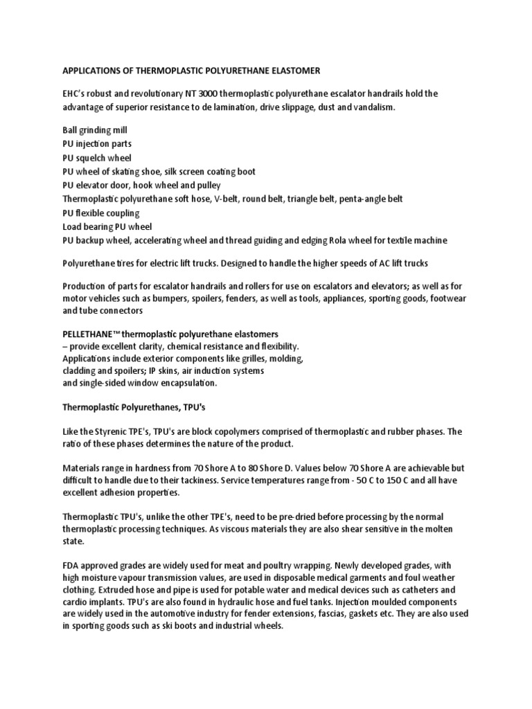 Applications of Thermoplastic Polyurethane Elastomer | PDF ...