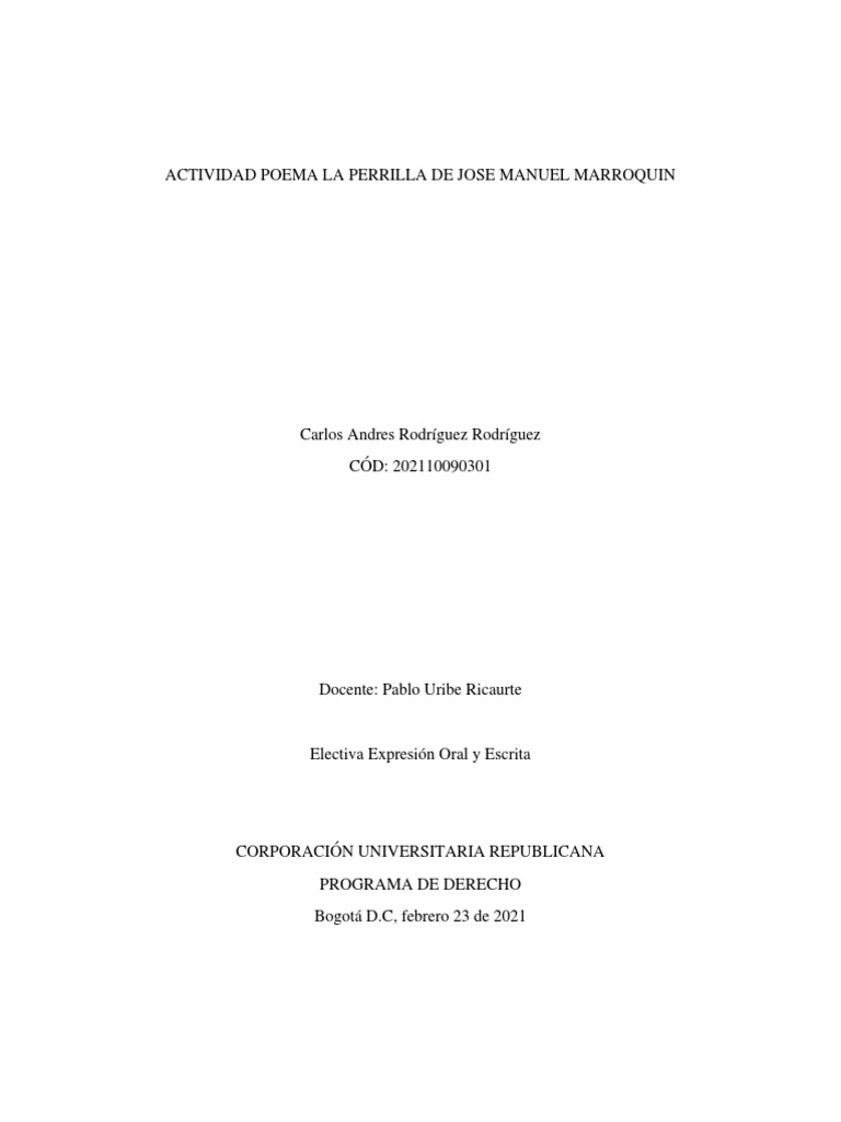 Actividad Poema La Perrilla de Jose Manuel Marroquin | PDF | Poesía