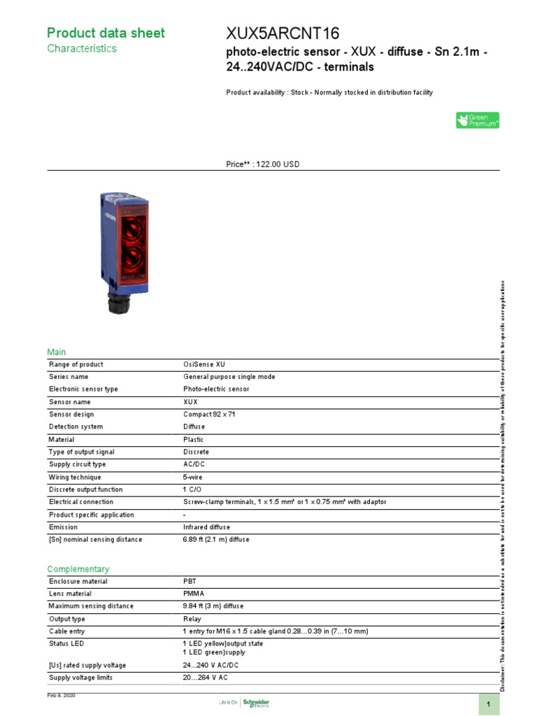 Xux5Arcnt16: Product Data Sheet | PDF | Relay | Alternating Current