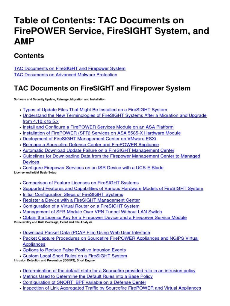 Table of Contents: Tac Documents On Firepower Service, Firesight System ...