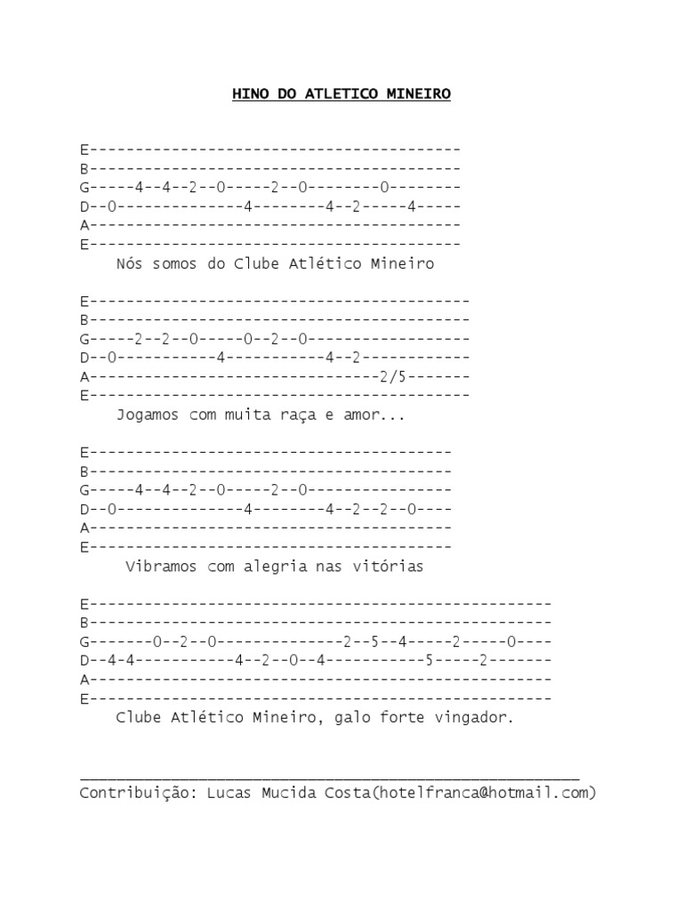 Hino do Atlético Mineiro: Letra e Cifras | PDF | Violão clássico ...