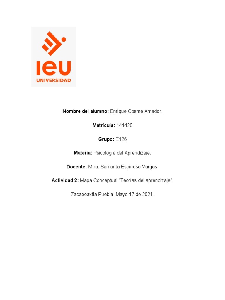 Mapa Conceptual de Teorías del Aprendizaje | PDF