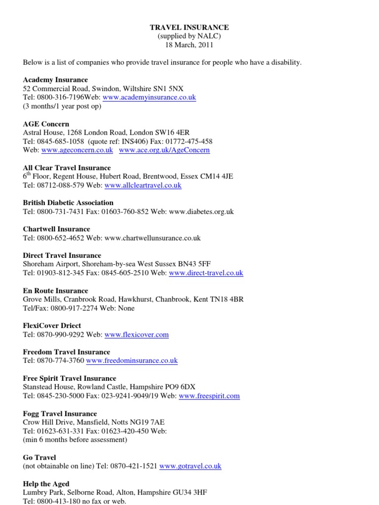 110318 Travel Insurance(Supplied by NALC) Health Care