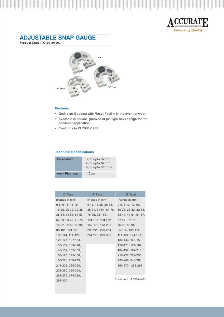 Adjustable Snap Gauge Specifications | PDF