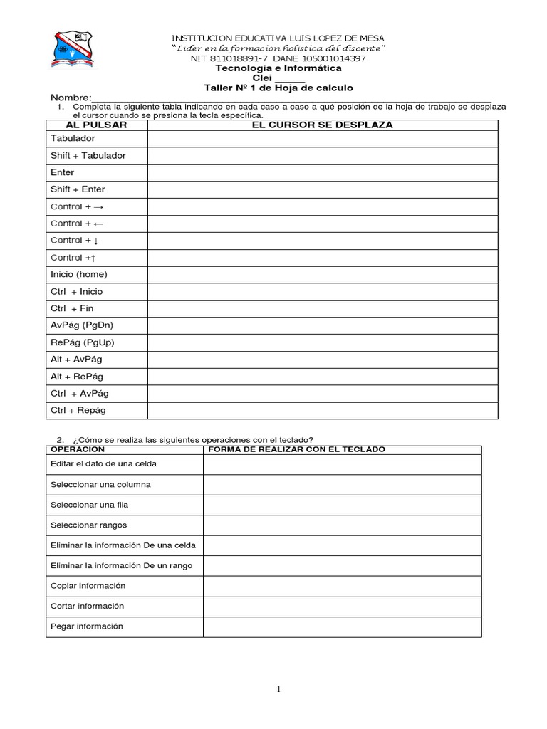 Taller de Excel para Estudiantes | PDF | Hoja de cálculo | Informática