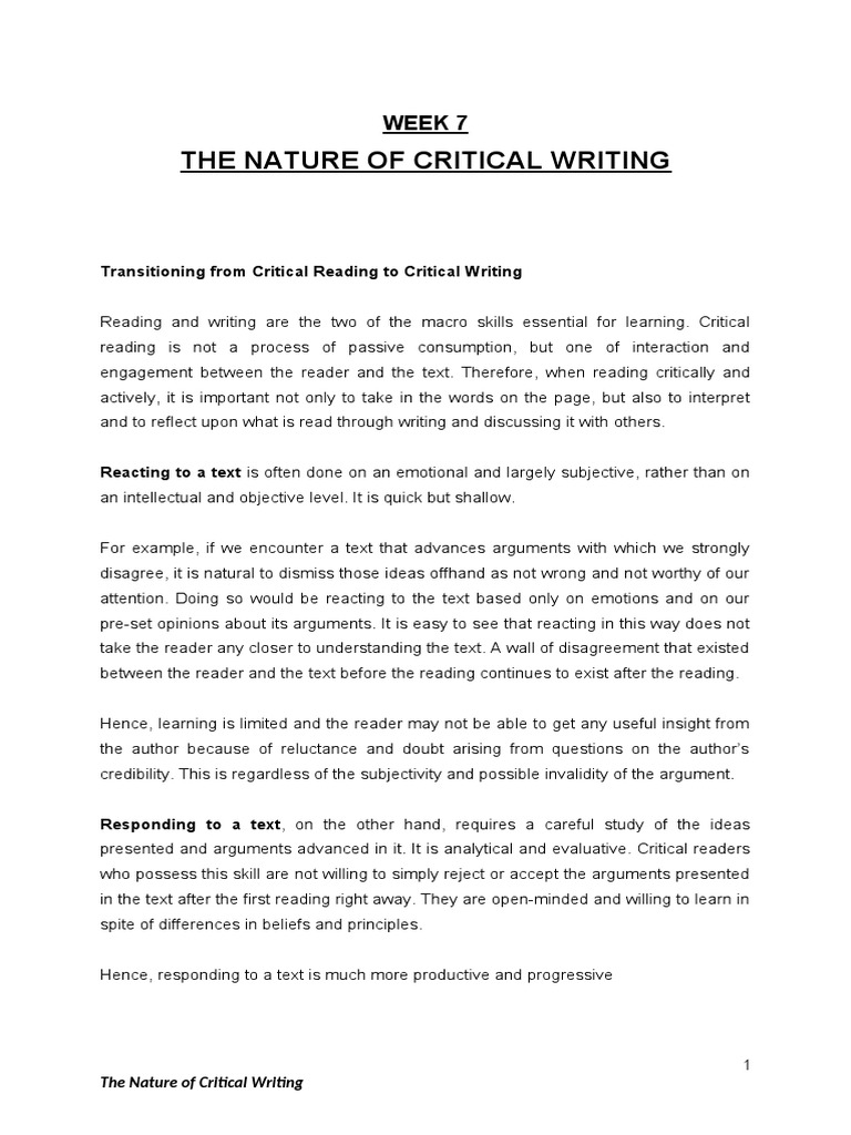 Understanding Critical Writing | PDF | Argument | Persuasion