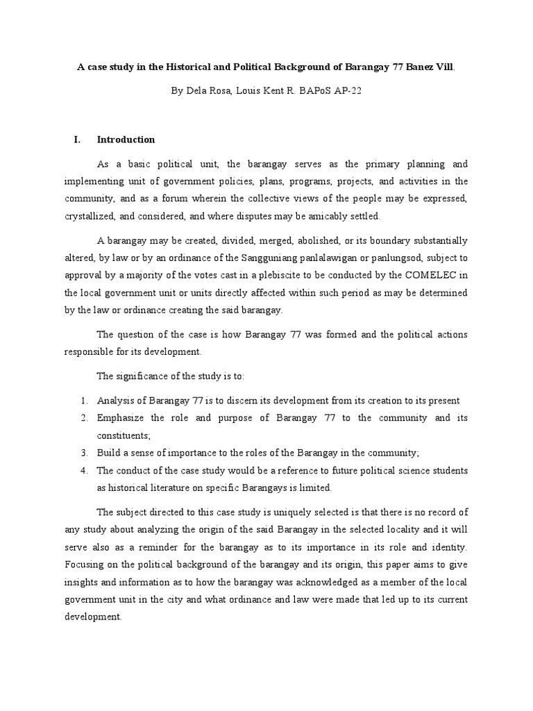 A Case Study in The Historical and Political Background of Barangay 77