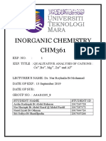 Inorganic Chemistry CHM361: Exp. No.: 1 Exp. Title: Qualitative Analysis of Cations: Ca Ba, MG, ZN and Al