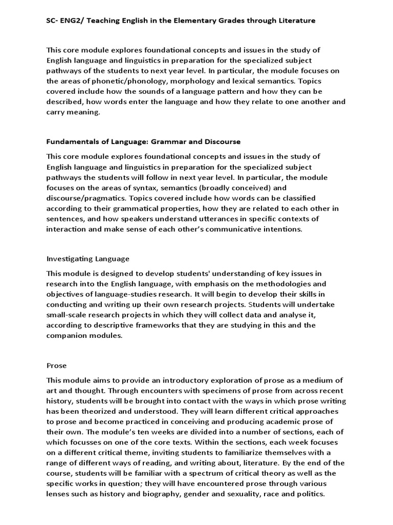 SCENG2/ Teaching English in The Elementary Grades Through Literature