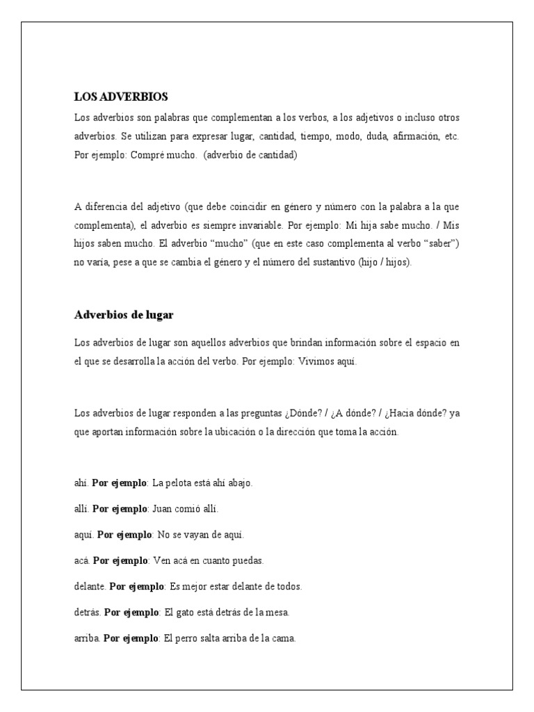 Ejemplos y Tipos de Adverbios | PDF | Adverbio | Morfología Lingüística