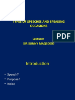 Types of Speeches and Speaking Occasions: Lecturer Sir Sunny Maqsood