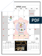 Calendar of Events April-August 2021
