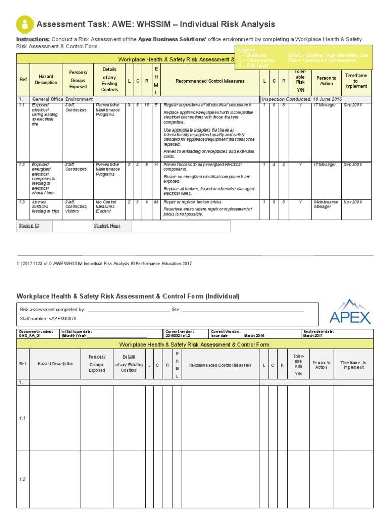 V1 0 Awe Individual Health Safety Risk Assessment Control Form Pdf Risk Assessment Occupational Safety And Health