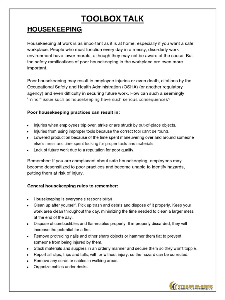 Housekeeping PDF Occupational Safety And Health Occupational