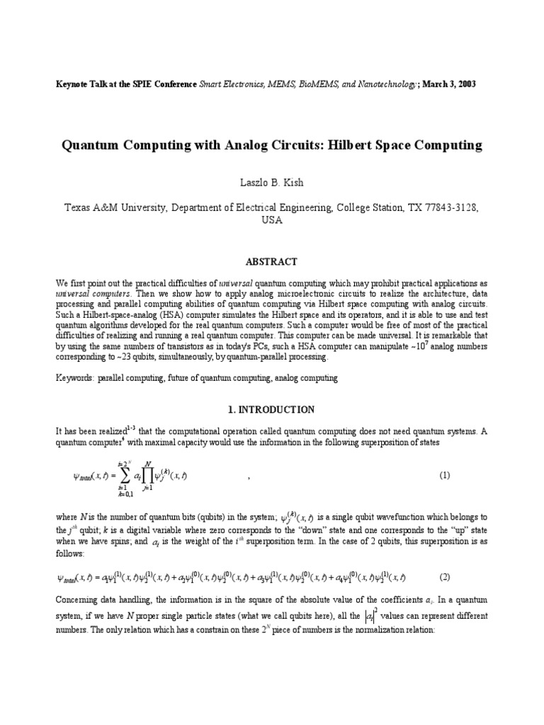 Quantum Computing With Analog Circuits Hilbert Spa Pdf Quantum