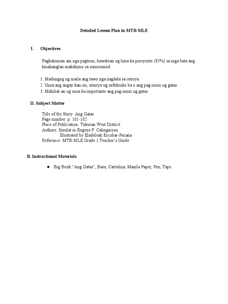 Detailed Lesson Plan in MTBMLE PDF
