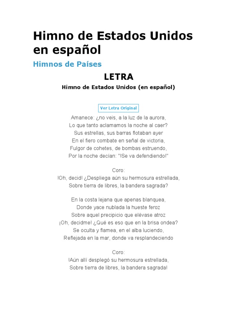 Letra del Himno de Estados Unidos en Español | PDF | Poesía