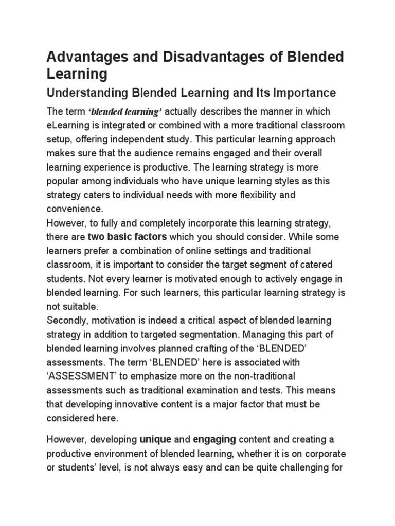 Blended Learning: Pros and Cons Explained | PDF | Educational ...