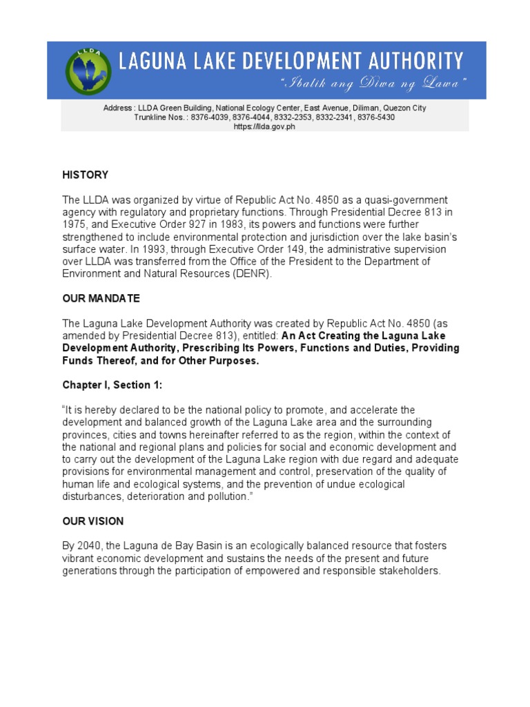 Laguna Lake Development Authority Overview | PDF | Sustainability ...