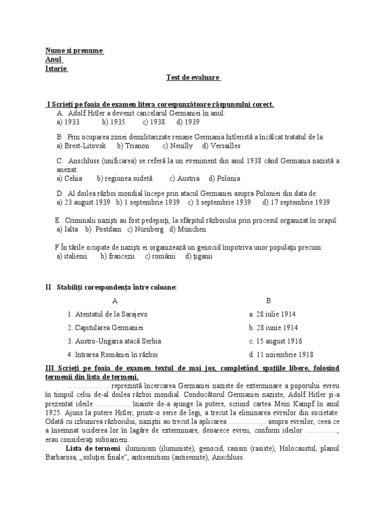 Test Istorie Modul 2 | PDF