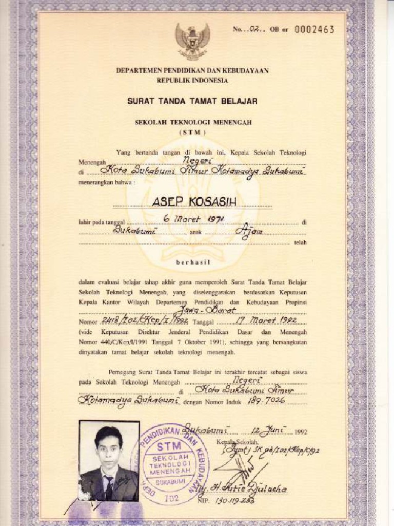 Ijazah dan Surat Tamat Belajar STM | PDF