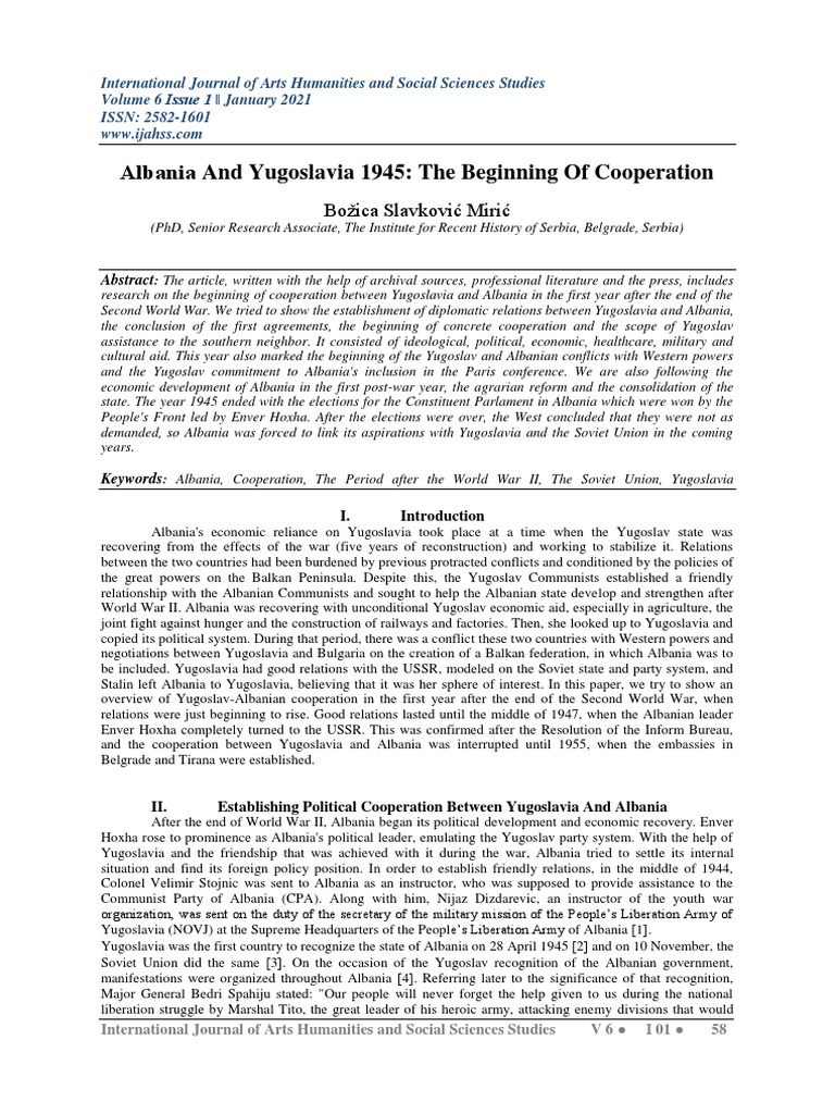 Albania-Yugoslavia Relations Post-WWII | PDF | Socialist Federal ...